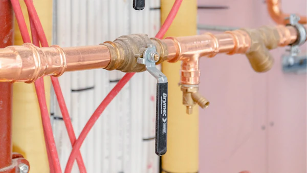 brymec copper press and lever ball valve installed