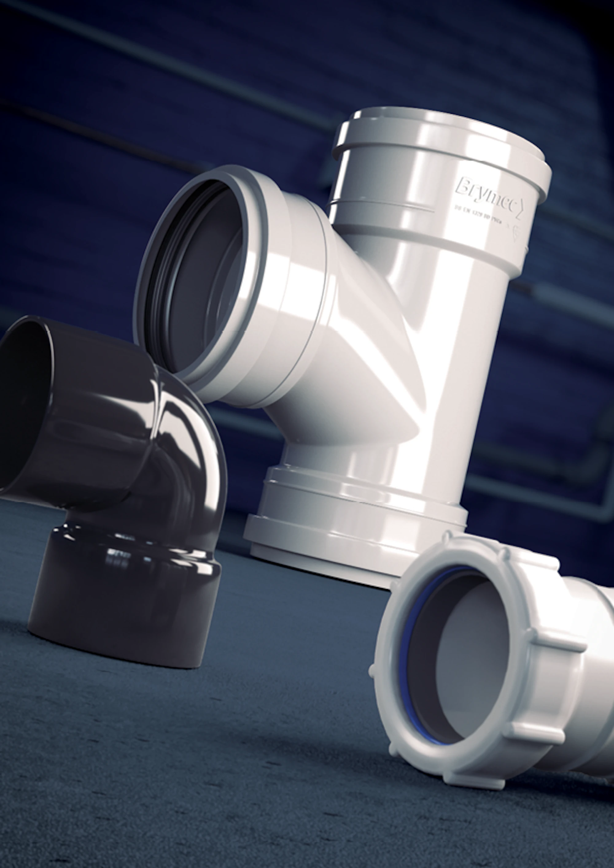PVC-u Soil and waste fitting by brymec in a group shot