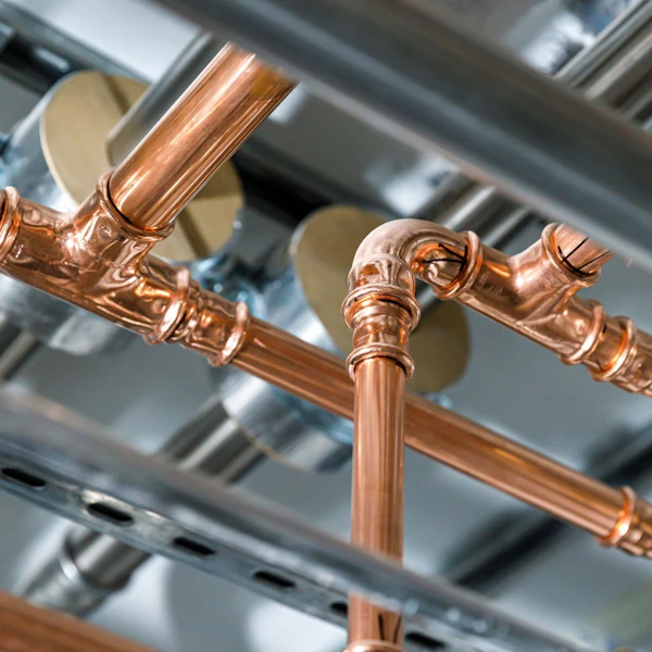 installed brymec copper press fittings and tube