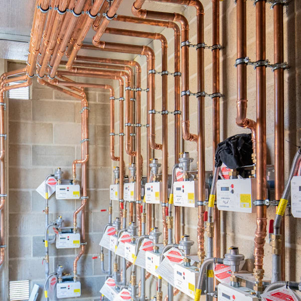 Brymec Copper Press Fit Gas tube and fittings installed in boiler room