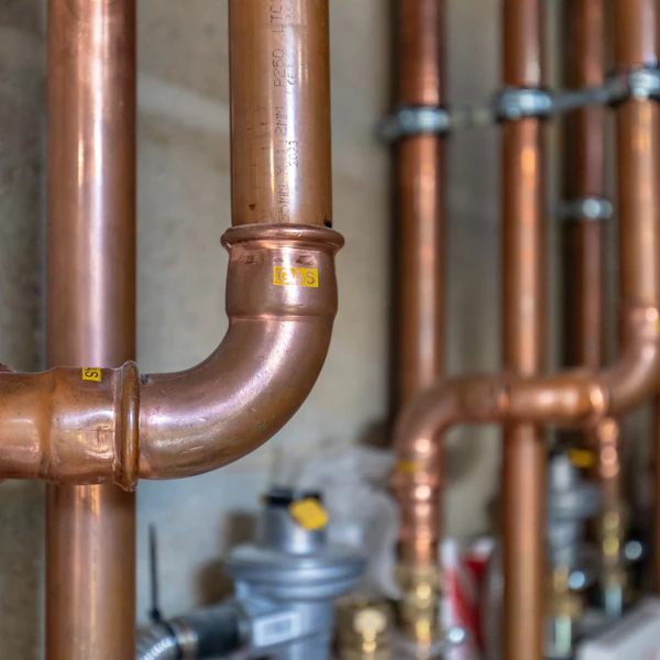 Brymec Copper Press Fit Gas tube and fittings installed in boiler room