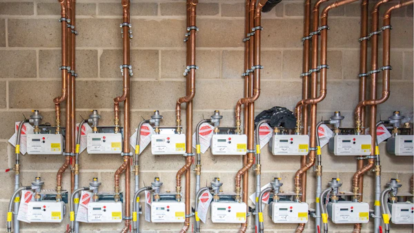 Brymec Copper Press Fit Gas tube and fittings installed in boiler room