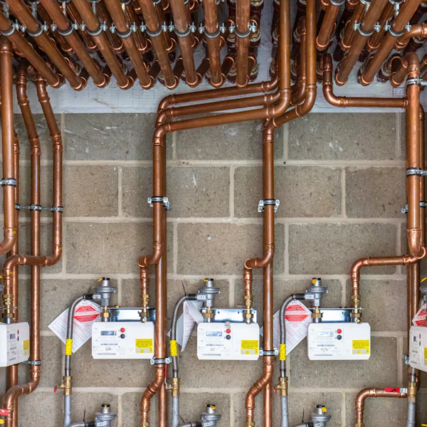 Brymec Copper Press Fit Gas tube and fittings installed in boiler room