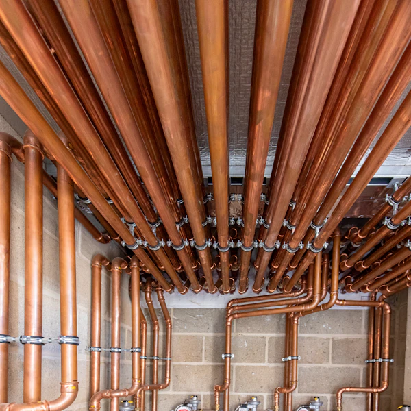 Brymec Copper Press Fit Gas tube and fittings installed in boiler room