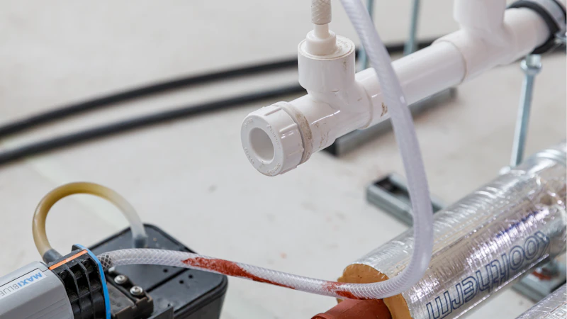 condensate pump and drainage pipe installed