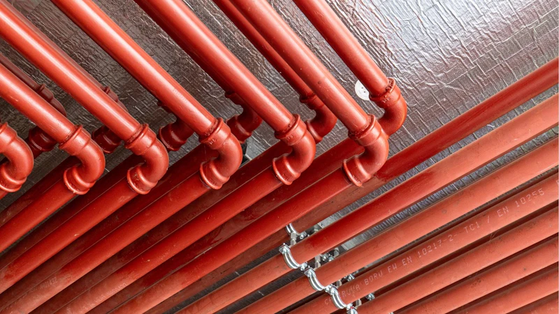 brymec malleable iron and threaded steel tube installed and painted red