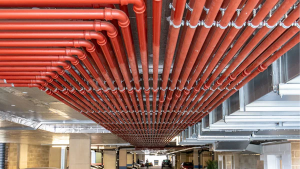 brymec malleable iron and threaded steel tube installed and painted red