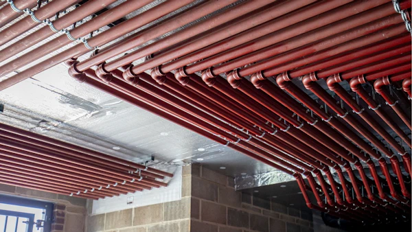 brymec malleable iron and threaded steel tube installed and painted red