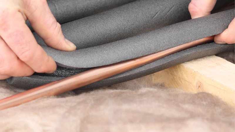 copper pipe being covered with unslit insulation